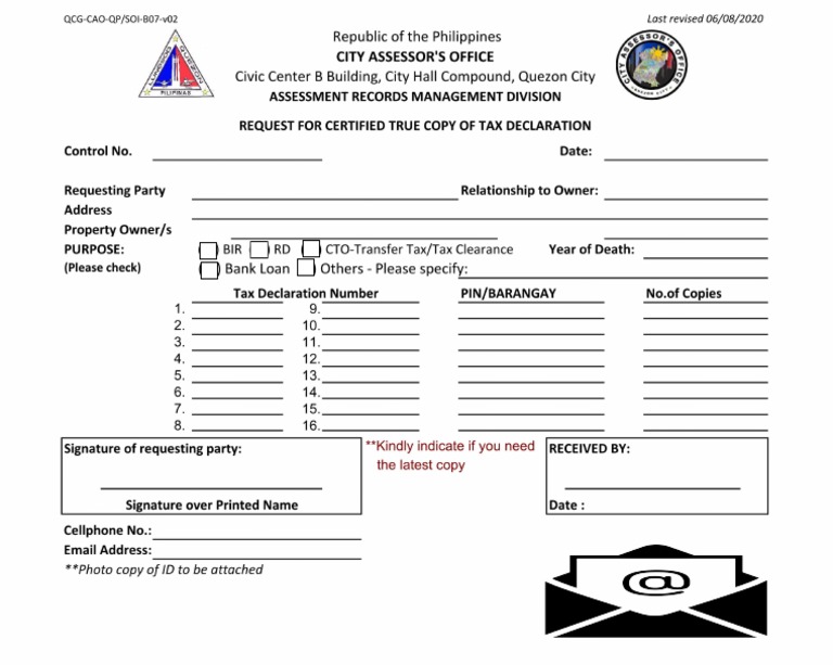 Certified True Copy of Tax Declaration Application Form | PDF