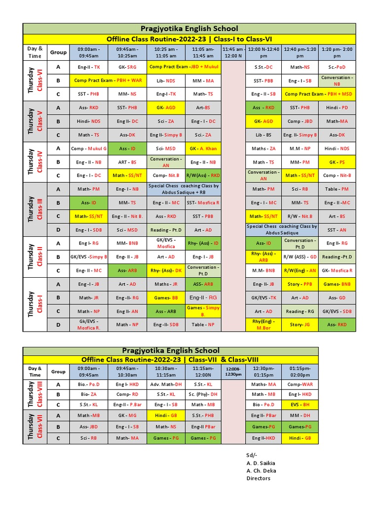 CL - 1 To 8 Routine (08-12-22) Thursday | PDF
