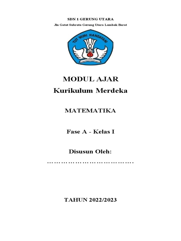 Modul Ajar Matematika Kelas 1 SDN 1 Gerung | PDF