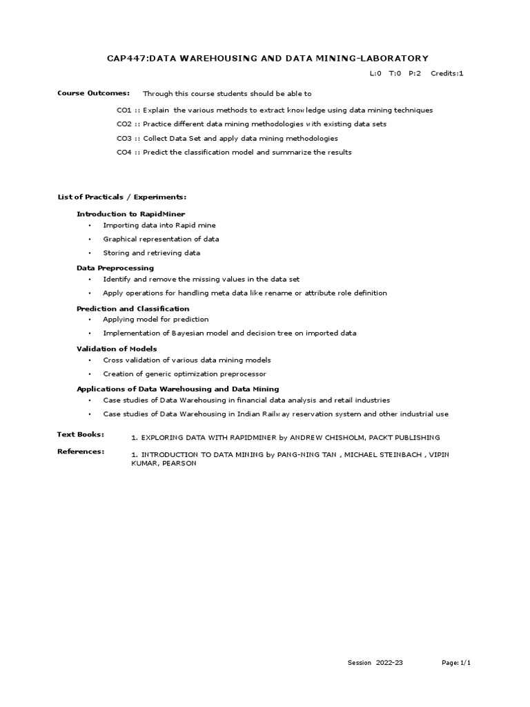 Hands on introduction to data warehousing and mining techniques using