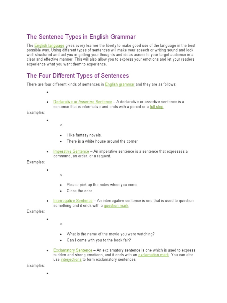 The Sentence Types in English Grammar | PDF | Sentence (Linguistics) |  Question