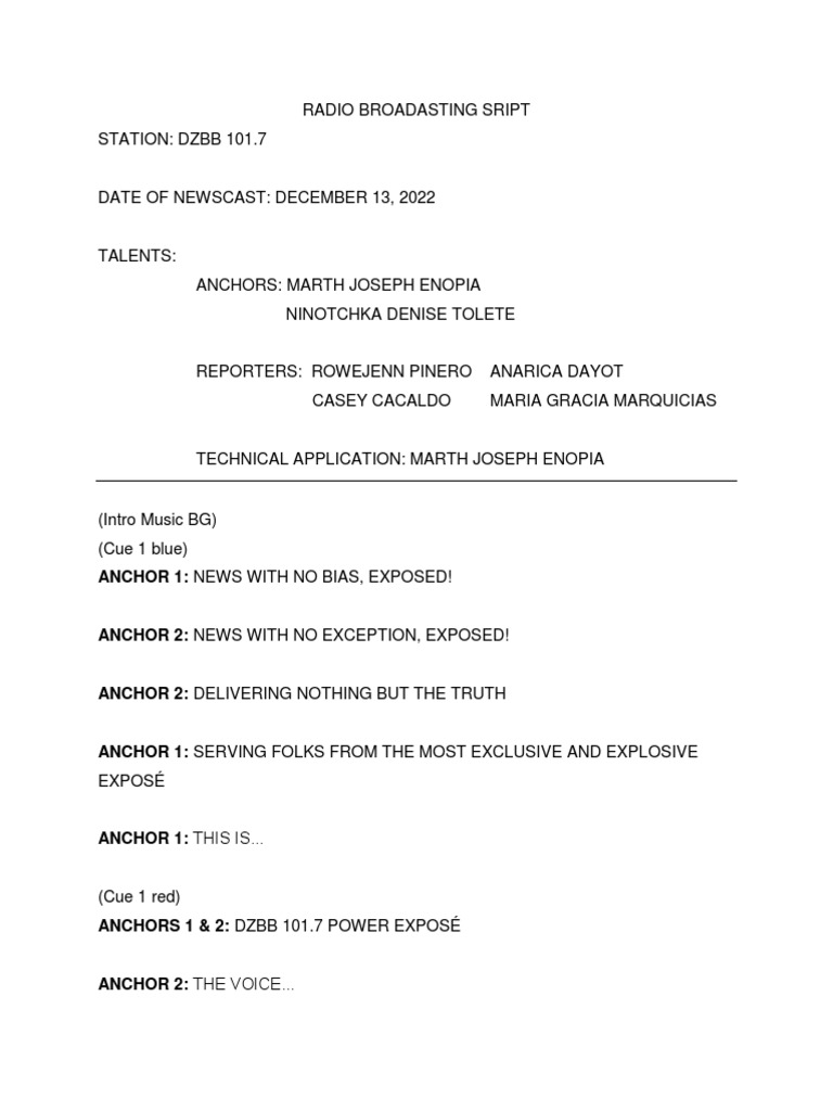 RADIO BROADCASTING SCRIPT | PDF