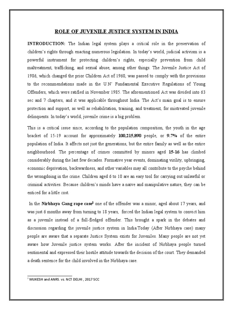 Role of Juvenile Justice System in India | PDF | Juvenile Court ...