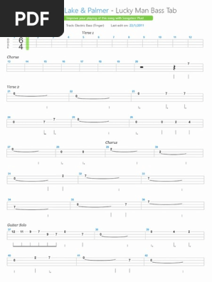ELP - Lucky Man - Bass Tab