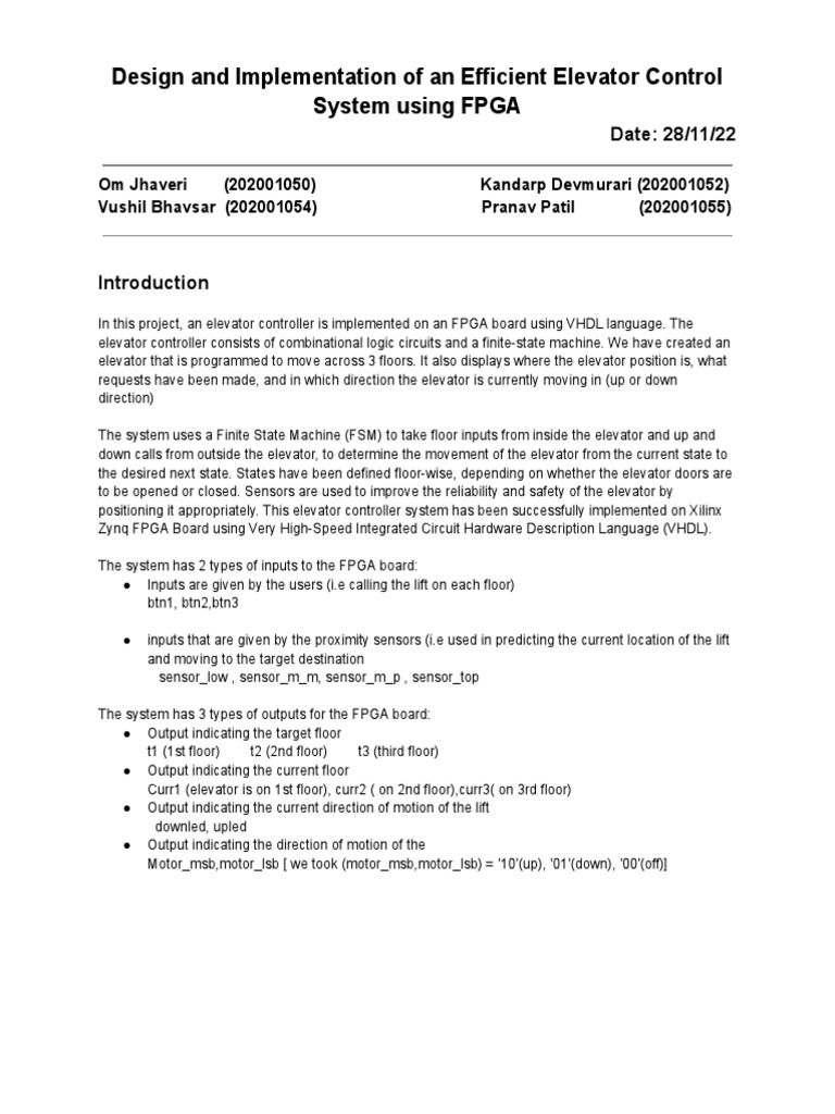 Elevator Project Pdf Field Programmable Gate Array Elevator