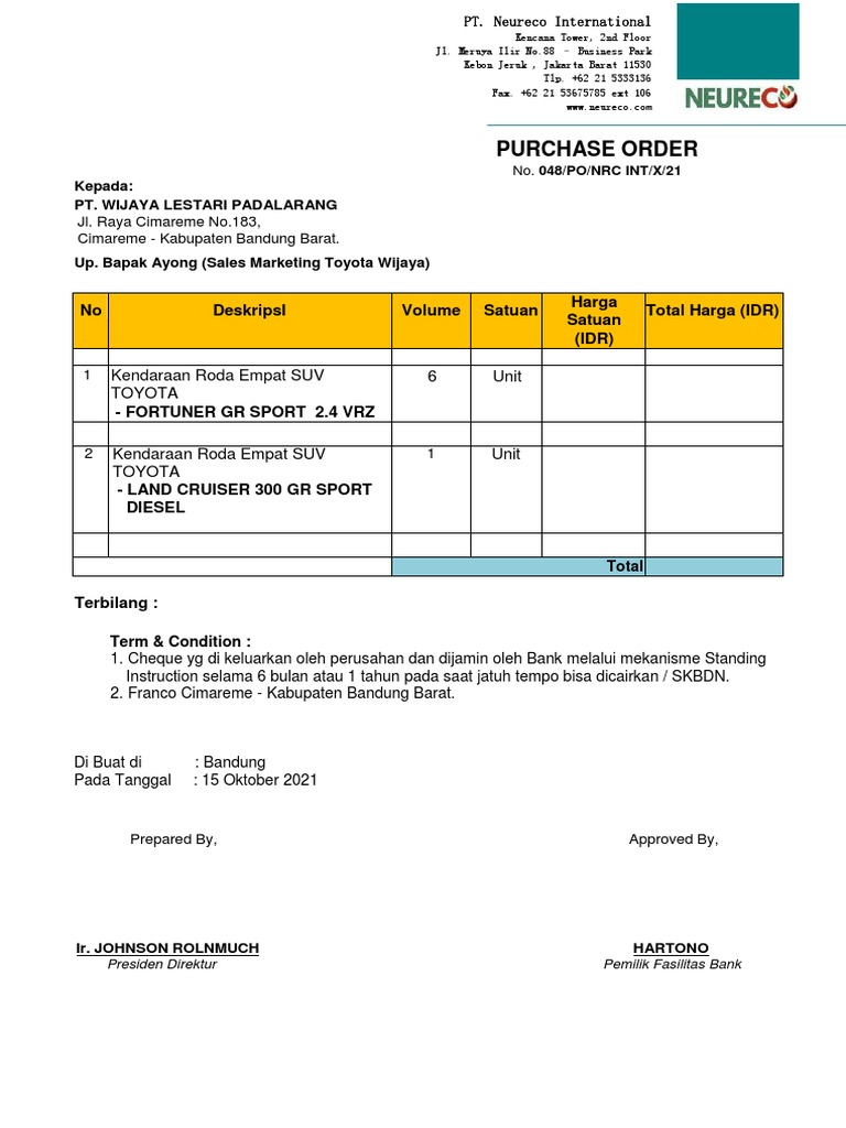 Po Kendaraan Neureco | PDF