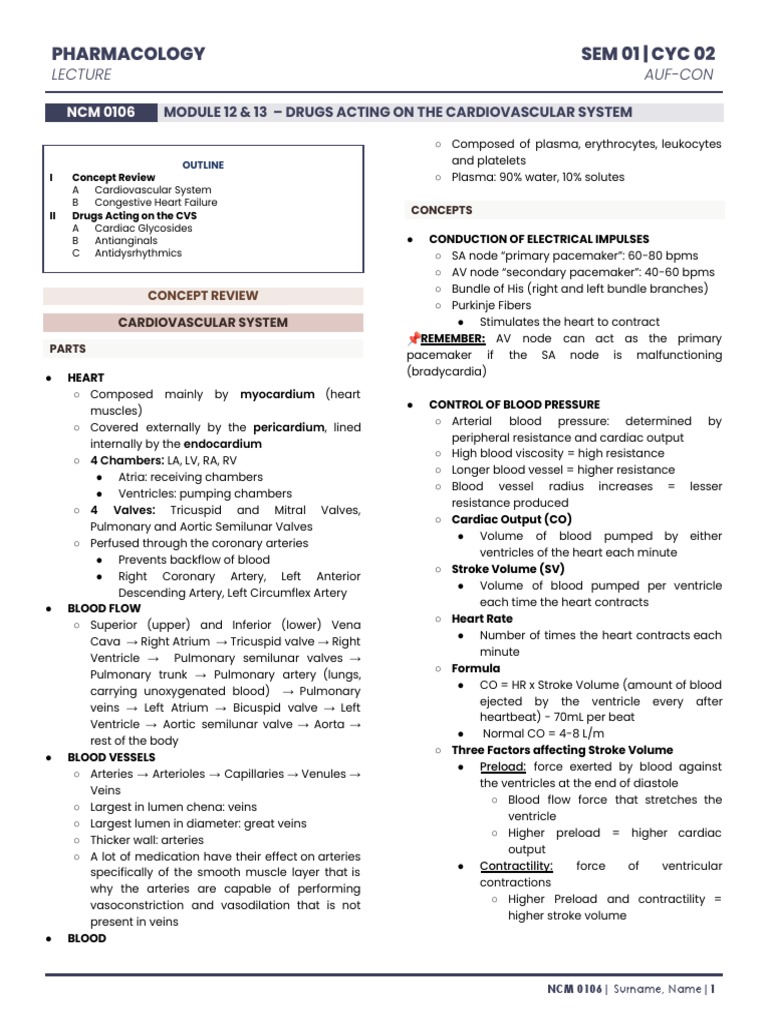 Cardiovascular System Pharmacology | PDF | Heart | Heart Valve