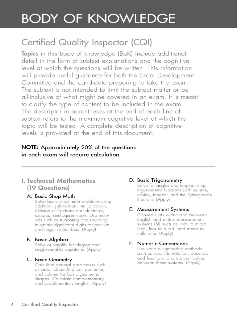 Body of Knowledge Certified Quality Inspector (CQI) PDF
