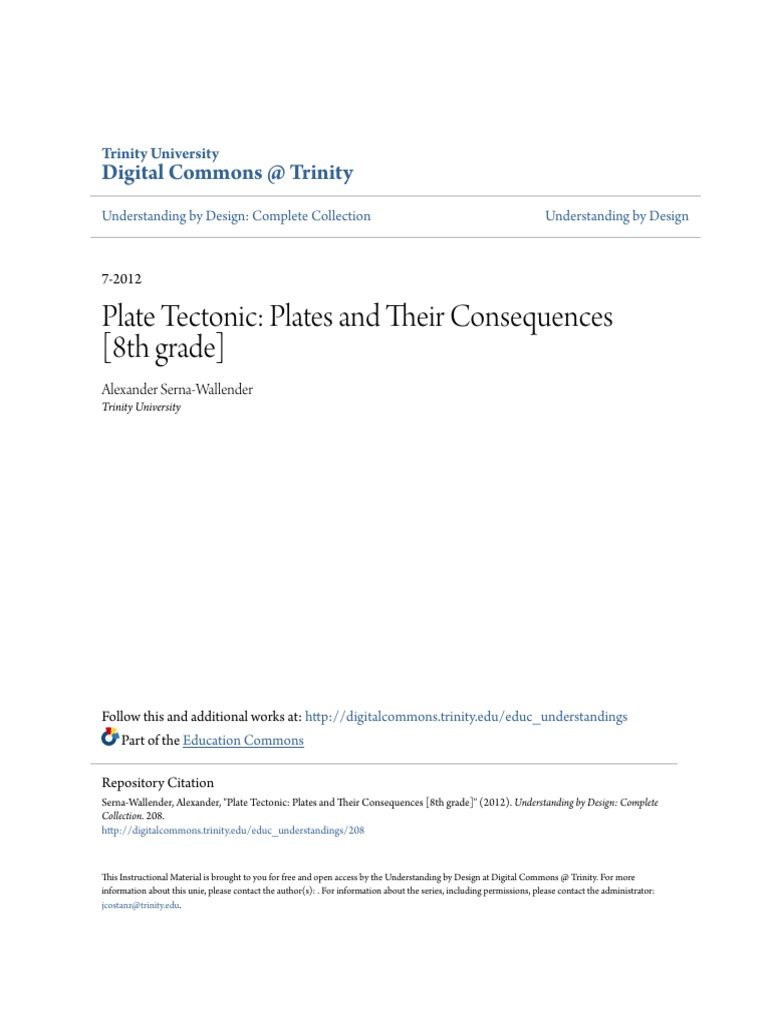 Plate Tectonic Plates and Their Consequences (8th Grade) PDF