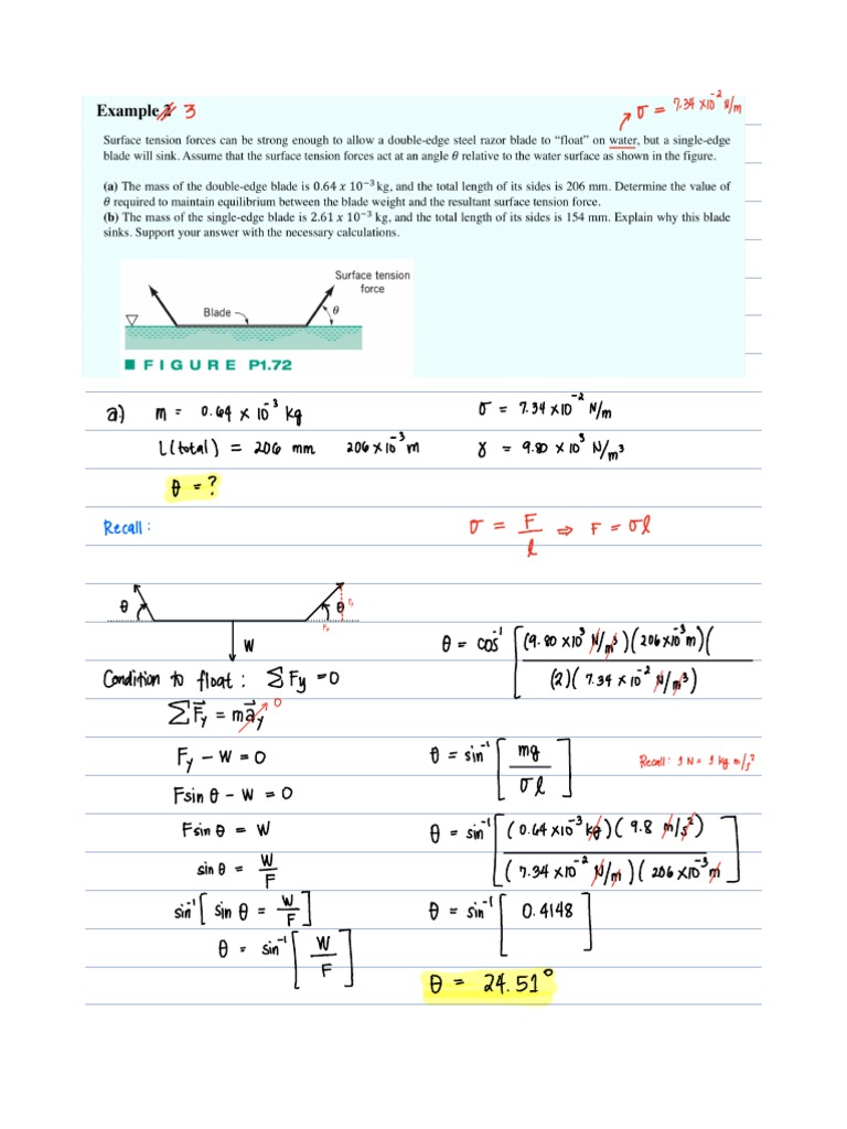 Surface Tension Problem Solution PDF