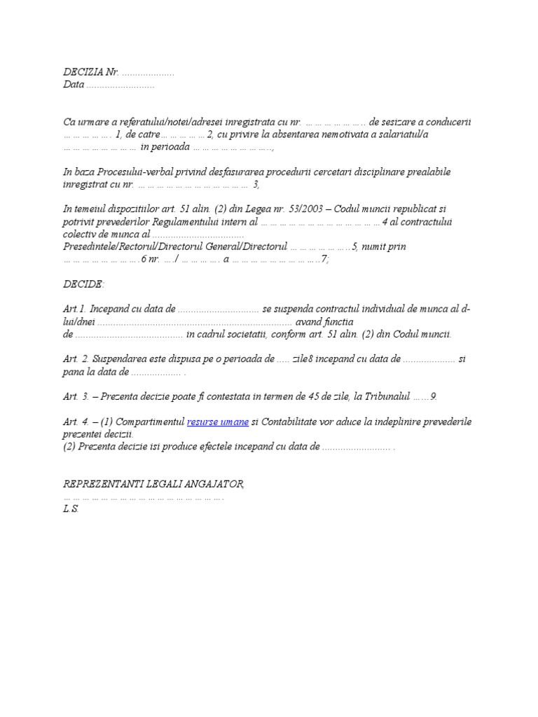 DECIZIA Suspendare Absente | PDF