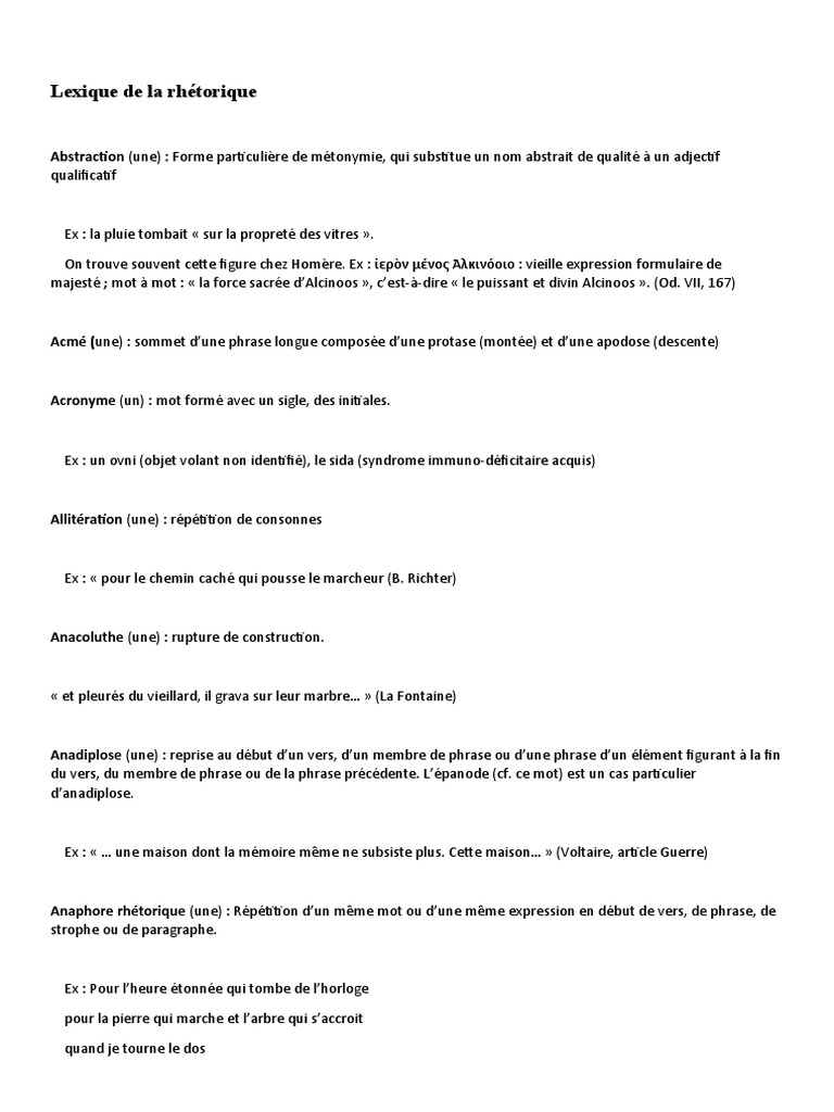 Lexique des figures de rhétorique | PDF | Linguistique | Grammaire