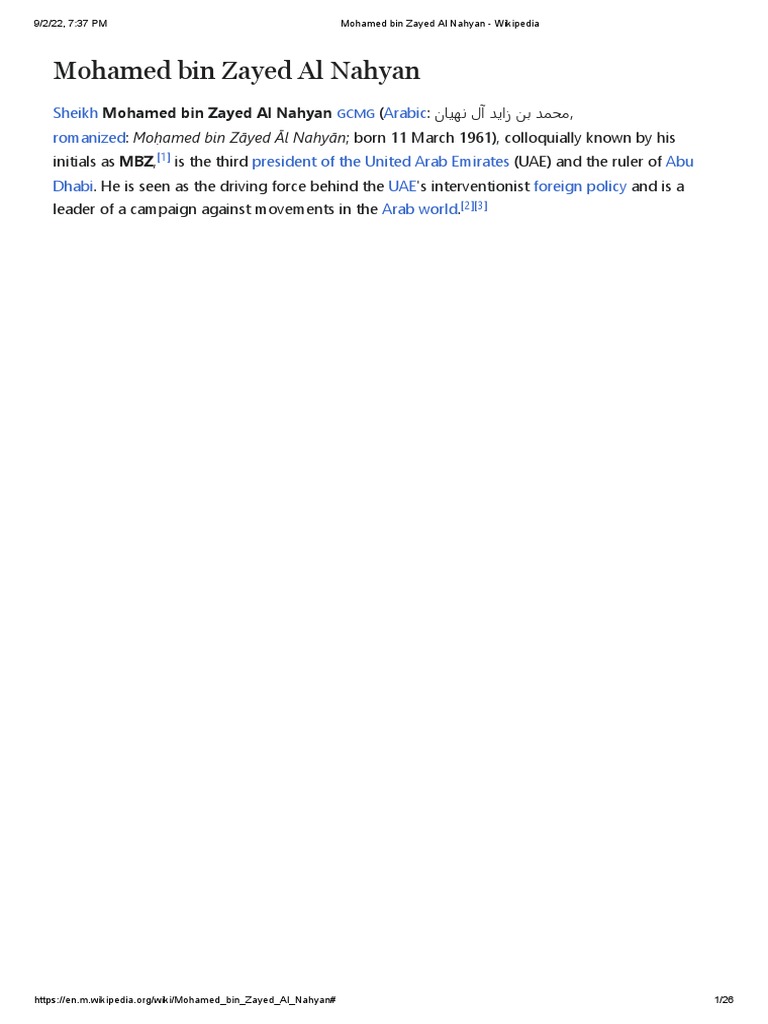 Mohamed Bin Zayed Al Nahyan Wikipedia PDF United Arab Emirates