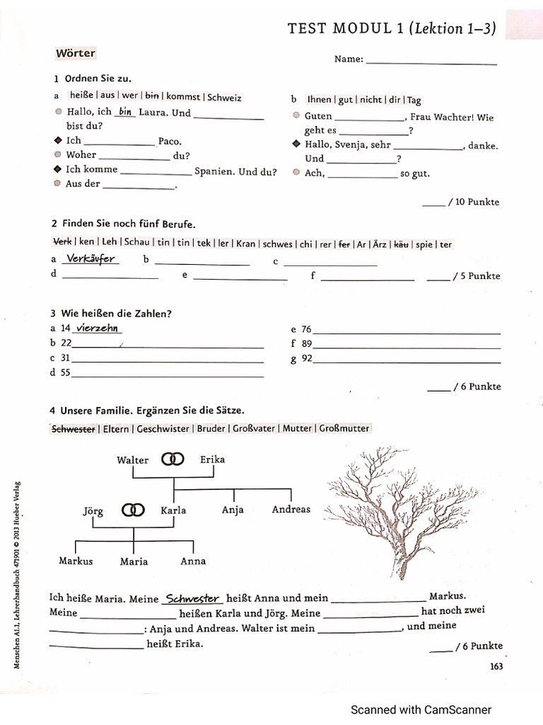 Test 1 - Menschen - A1.1 | PDF