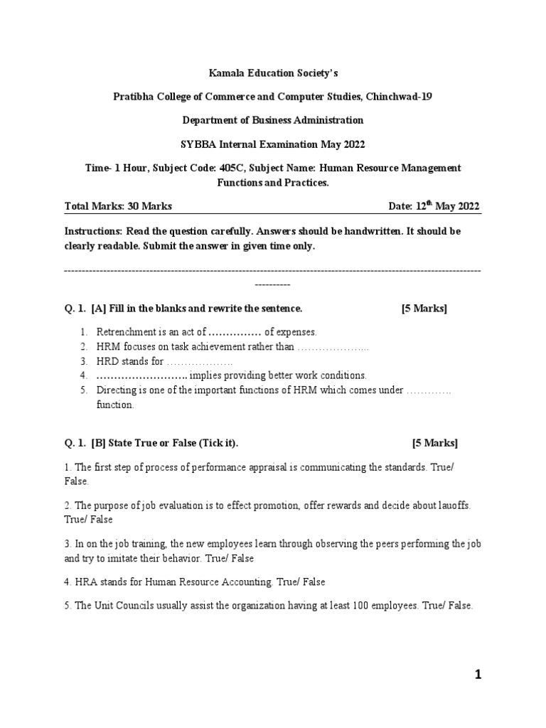 SYBBA 405C HRM Functions and Practices | PDF | Human Resource ...