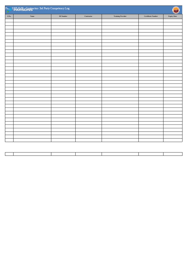 Contractors 3rd Party Competency Log | PDF