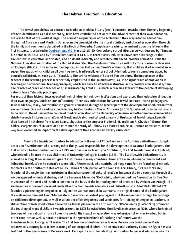 The Hebraic Tradition in Education | PDF | Jews | Talmud