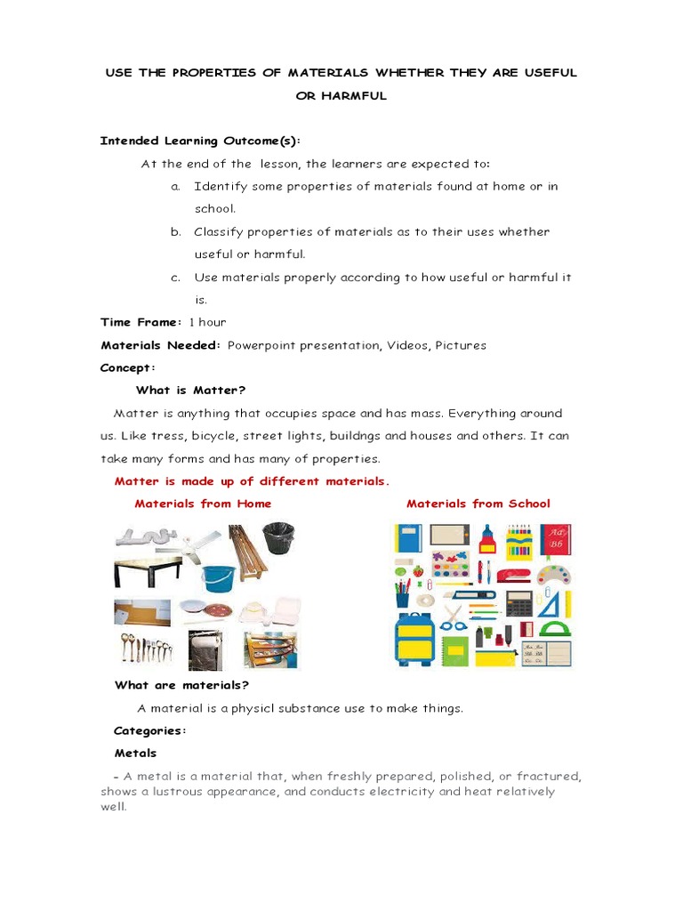 Properties of Useful and Harmful Materials | PDF | Fibers | Metals