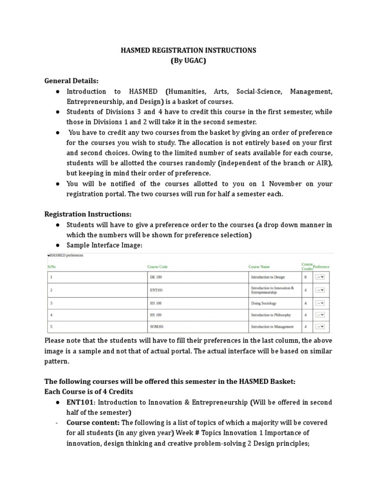 HASMED Course Registration Guide | PDF | Sociology | Design