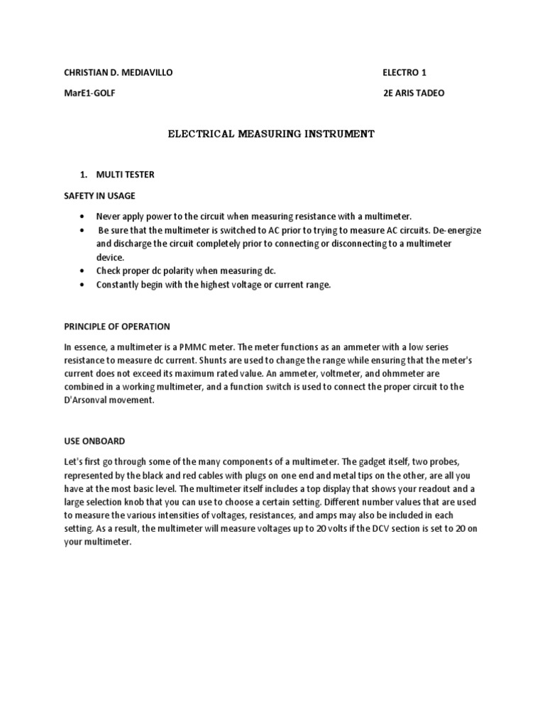 Electrical Measuring Instruments PDF Metrology Electrical Equipment