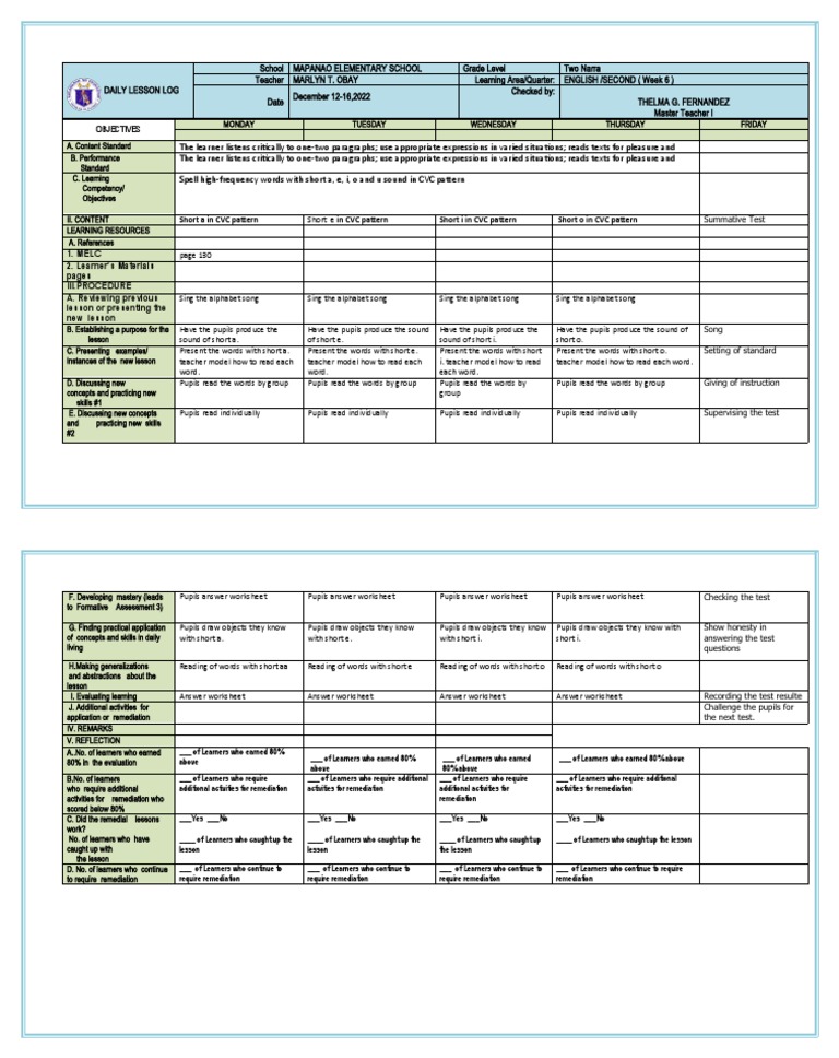 DLL Grade 2 Week 6 English Plan | PDF | Communication | Teaching