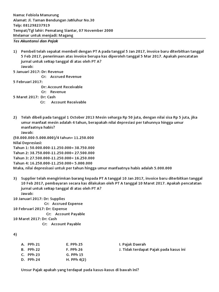Soal Tes Akuntansi Dan Pajak Pdf