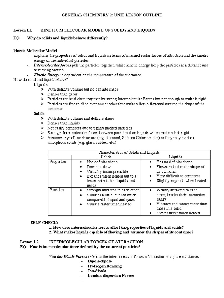 Kinetic Molecular Model: Solids & Liquids | PDF | Intermolecular Force ...