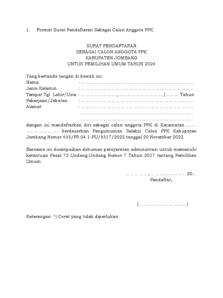 Contoh Surat Pendaftaran PPK 2024 | PDF | Game & Aktivitas