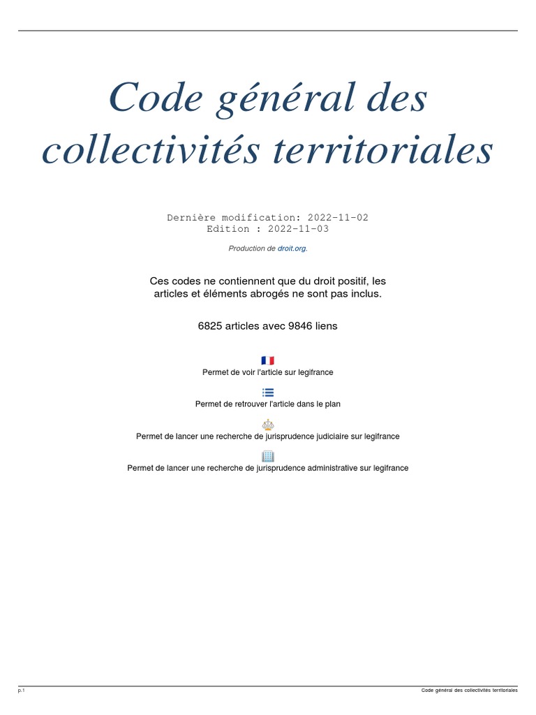 Code Général Des Collectivités Territoriales PDF Communes de France Départements de France
