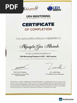 Nguyễn Gia Khánh - UEH Mentoring Certificate
