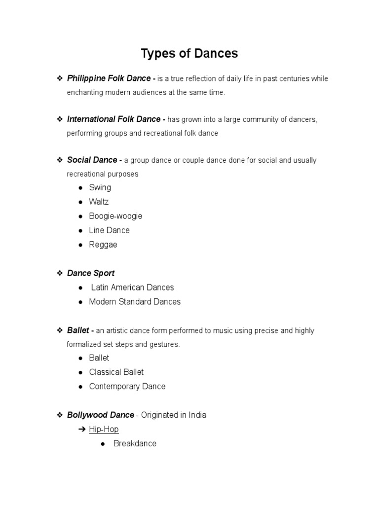 Types of Dances PDF