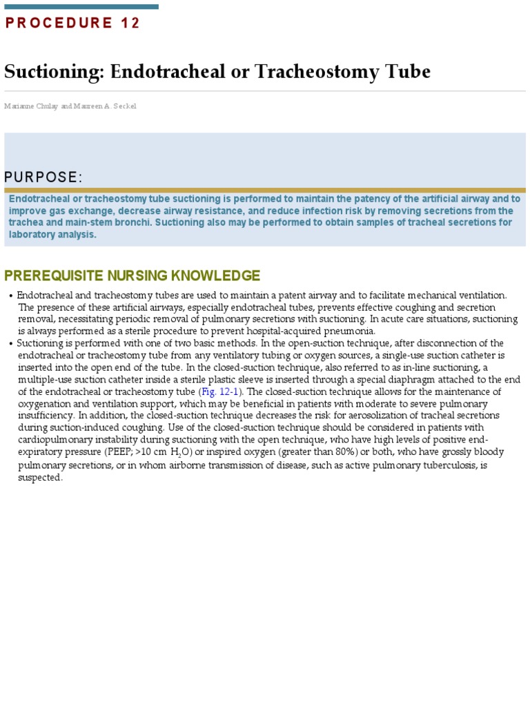 Suctioning Endotracheal or Tracheostomy Tube PDF Respiratory Tract