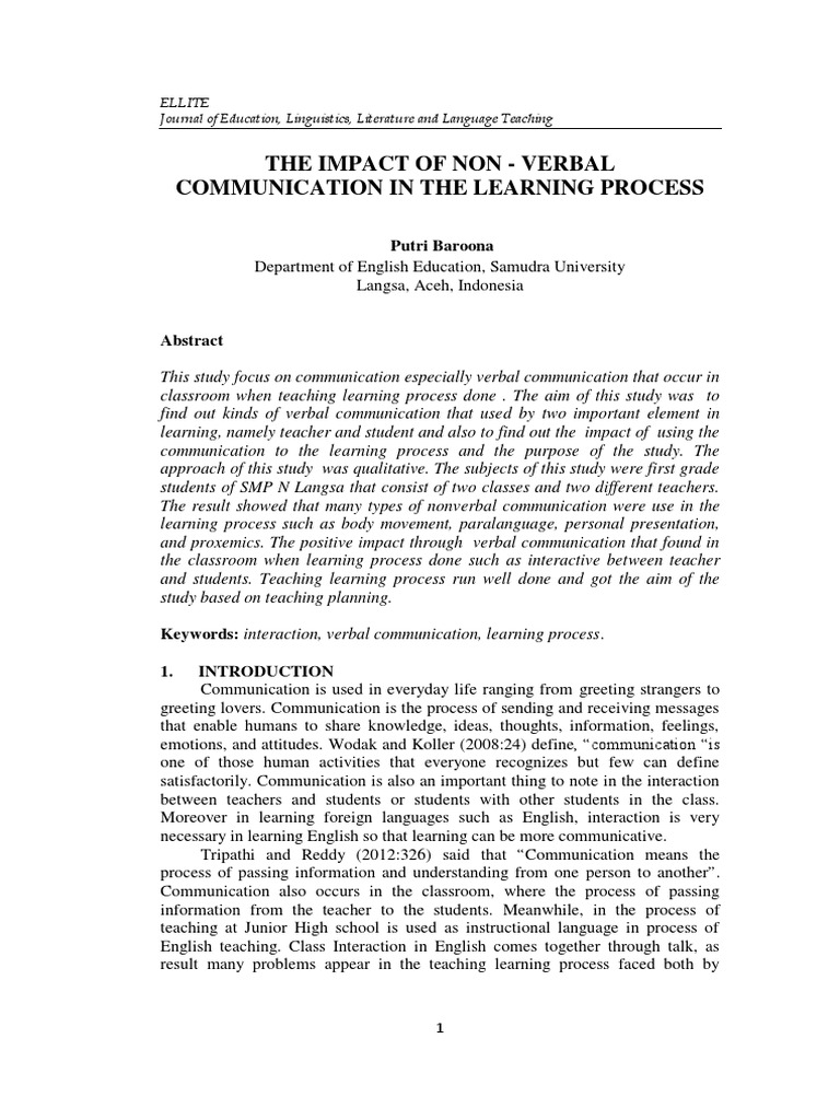 The Impact of Non-Verbal Communication in Learning | PDF | Nonverbal ...