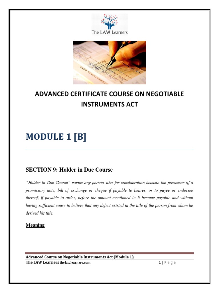 Holder in Due Course Explained | PDF | Negotiable Instrument | Law Of ...
