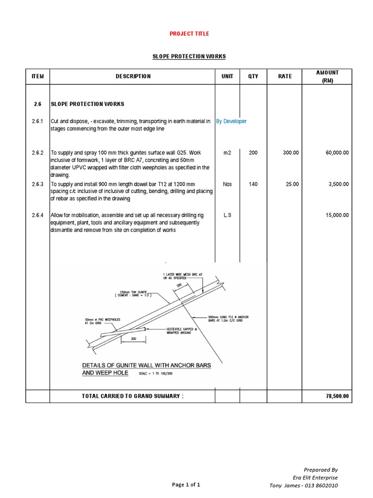 Slope Protection Works BQ Example | PDF