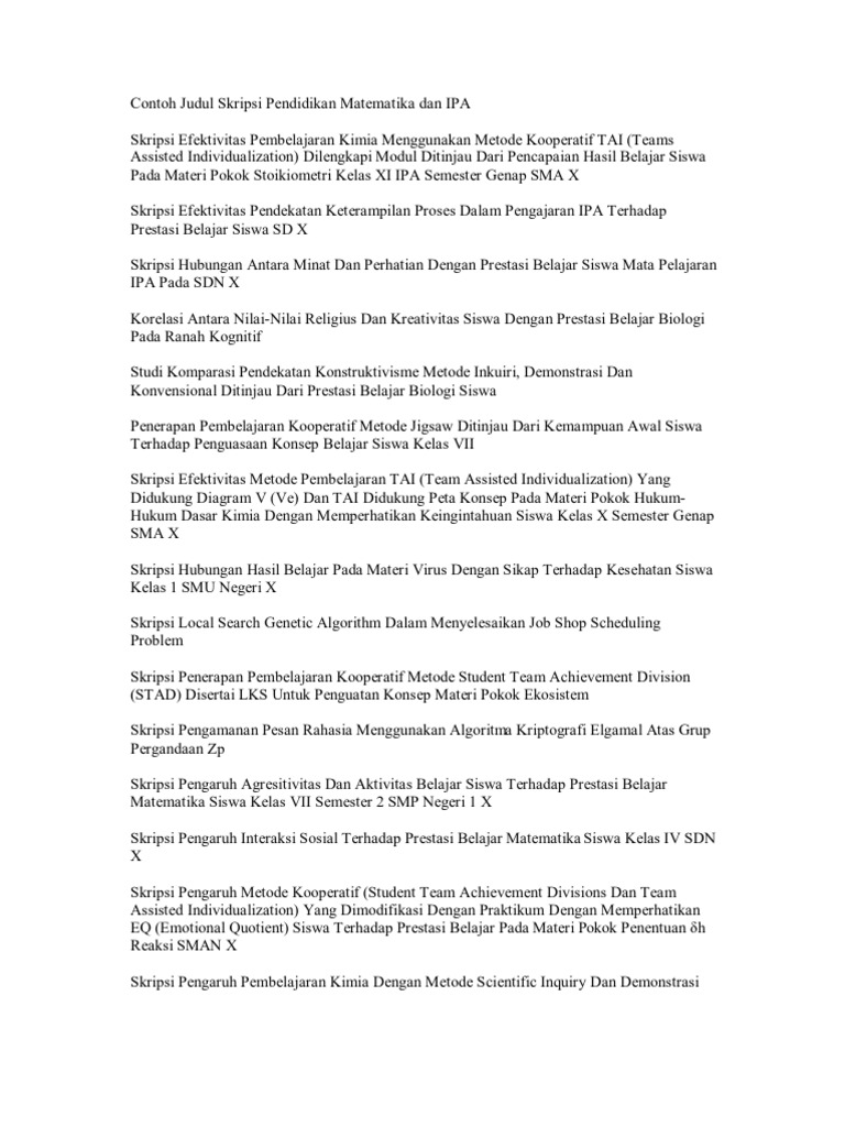 Contoh Judul Skripsi Pendidikan Matematika Dan Ipa