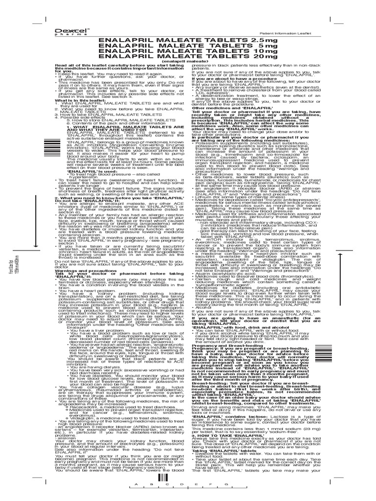 Enalapril Maleate Tablets PDF Edema Medical Specialties
