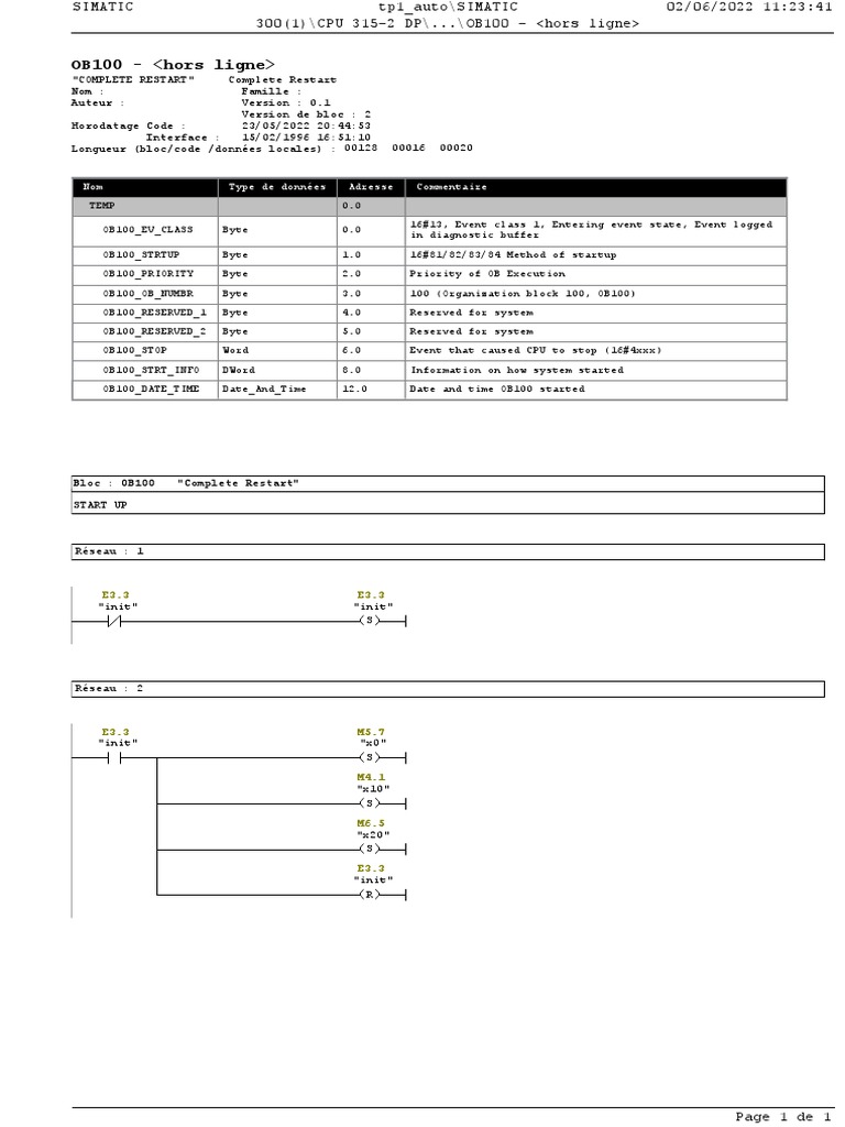 OB100 : Redémarrage complet TIA Portal | PDF
