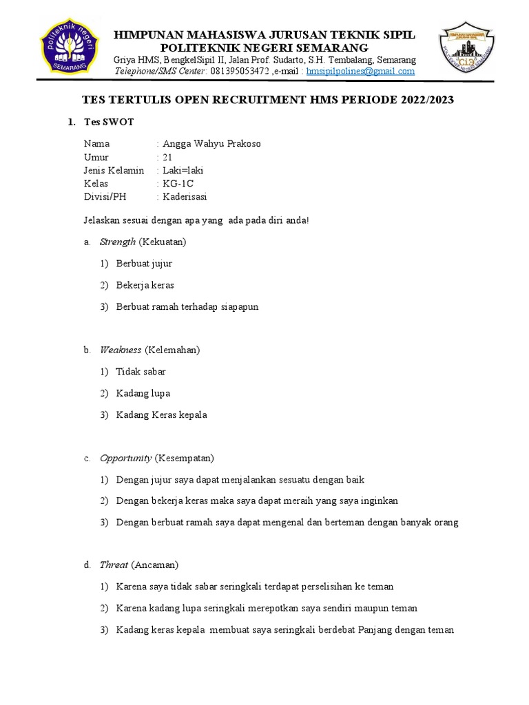 Tes Rekrutmen HMS Teknik Sipil 2022 | PDF