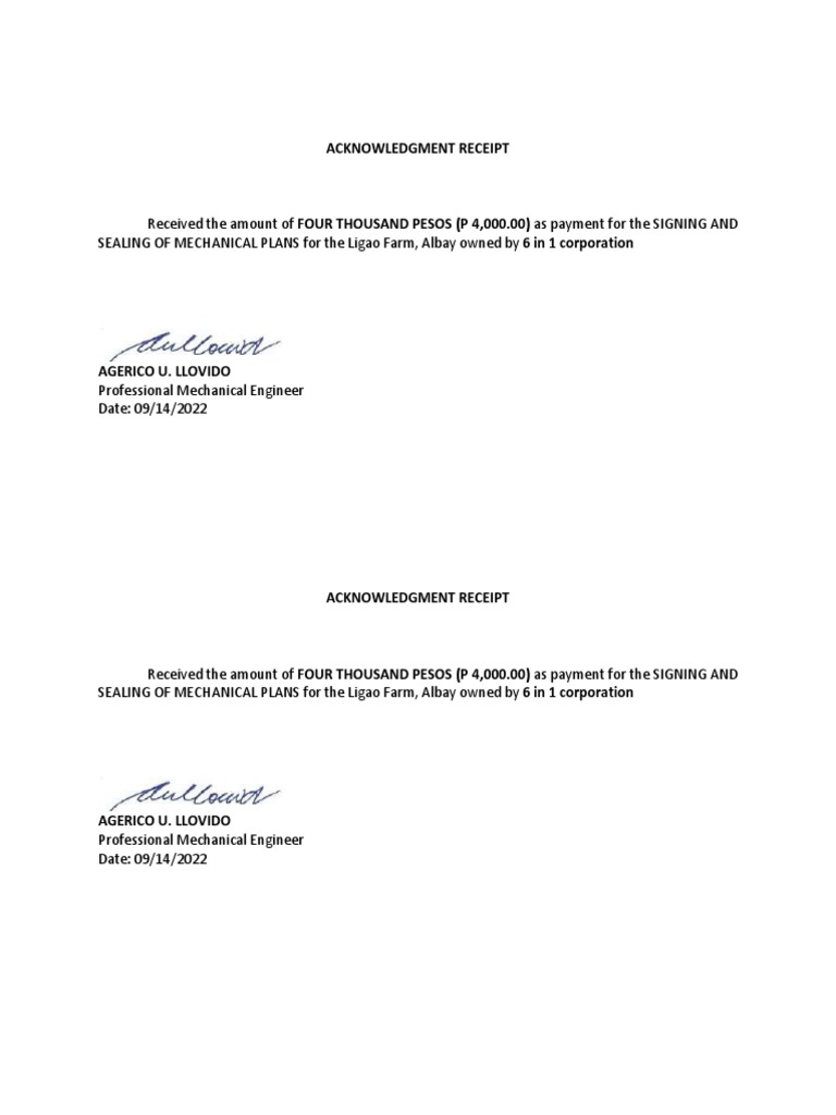 Acknowledgment Receipt LIGao Farm PDF