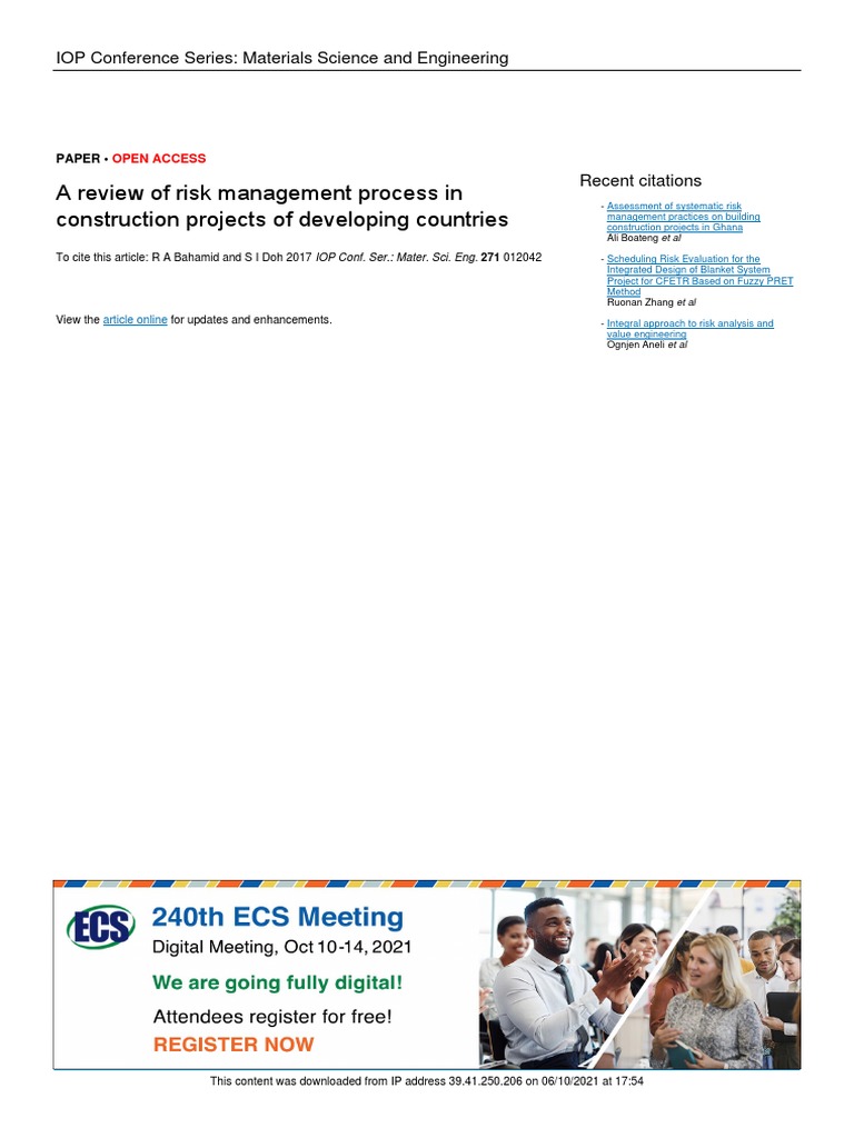 A Review of Risk Management Process in Construction Projects | PDF ...