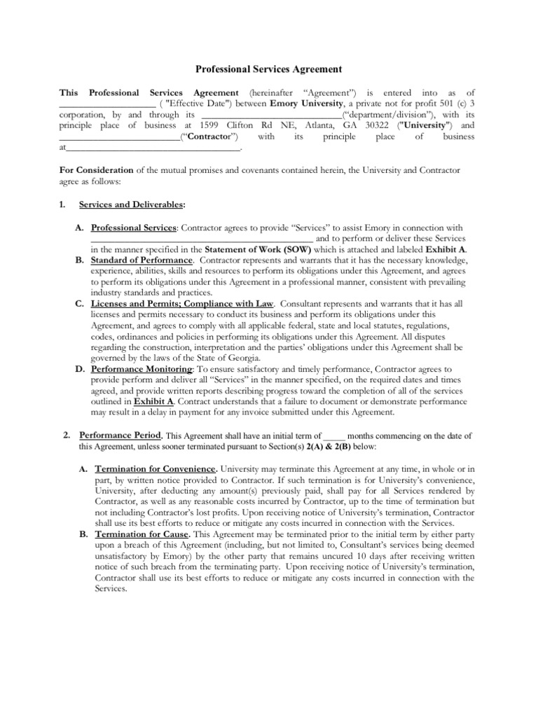 Professional Services Agreement Pdf