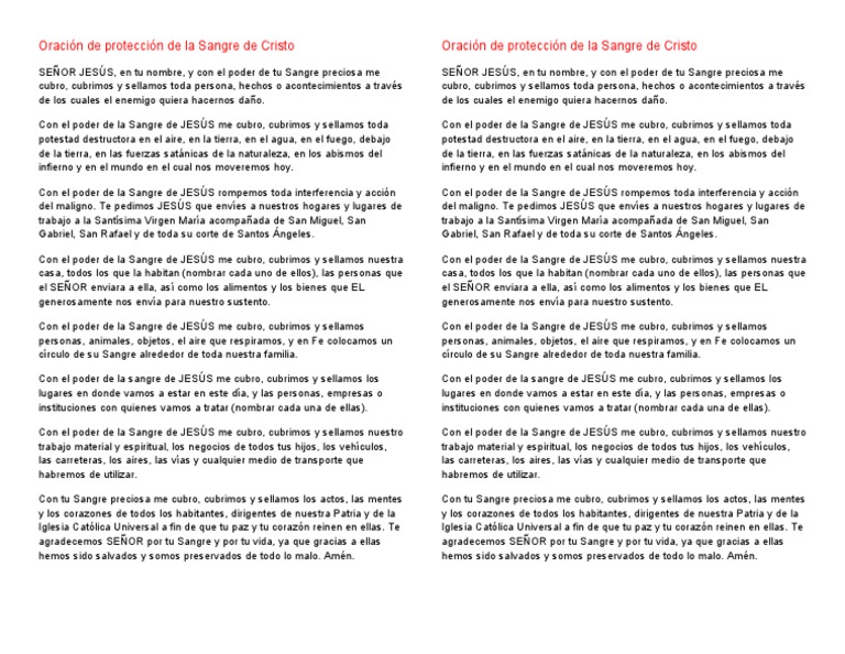 Oracion De Proteccion De La Sangre De Cristo Brujería