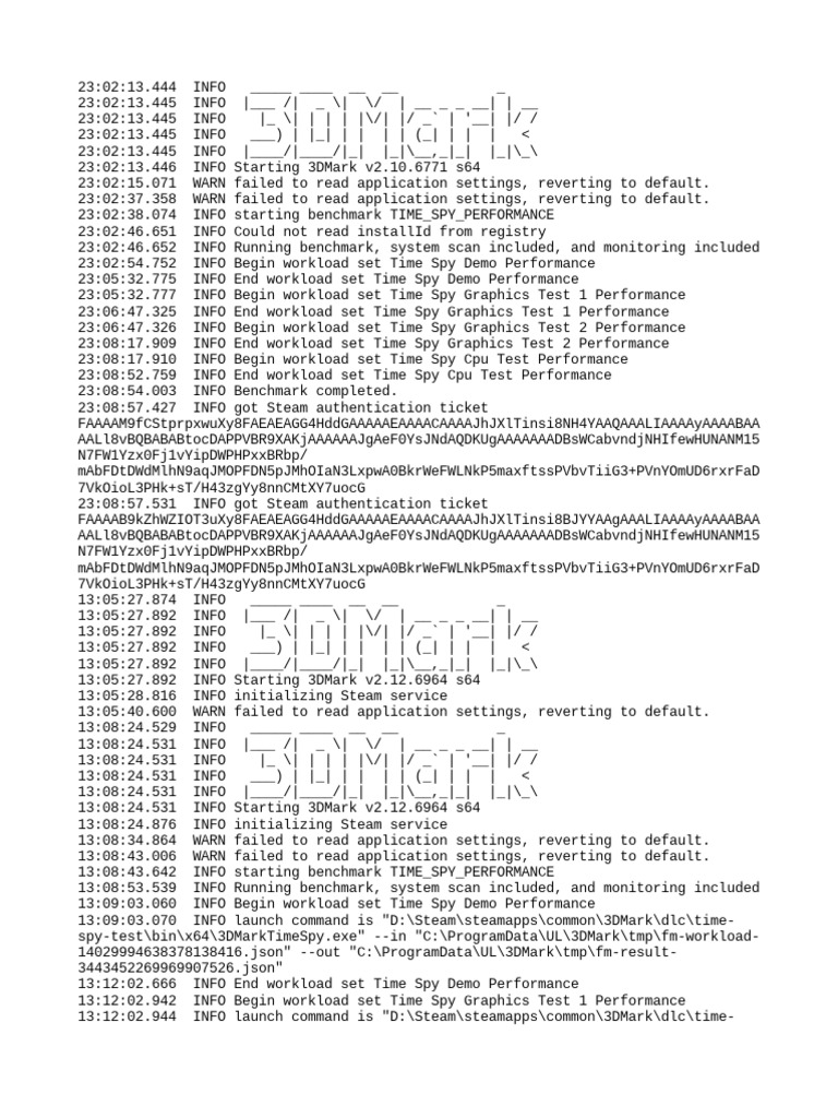 Benchmark results from multiple runs of 3dmark time spy stress testing