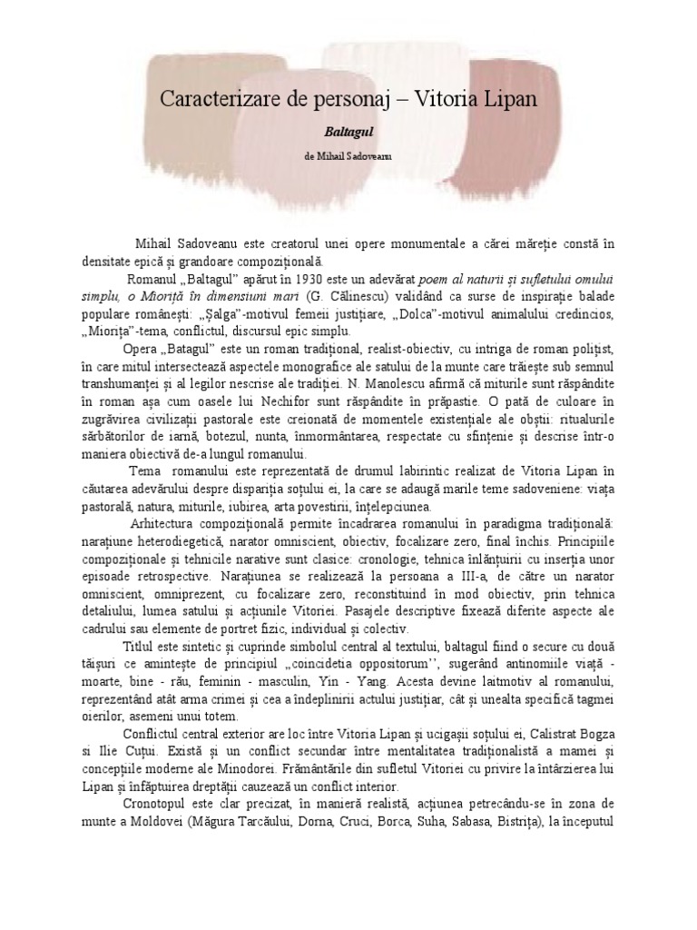 Caracterizare de Personaj - VITORIA LIPAN | PDF