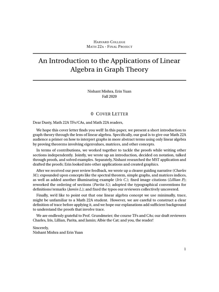 An introduction to the applications of linear algebra in graph theory