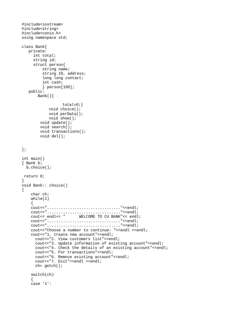 Bank Management System Source Code | PDF | Computer Programming ...