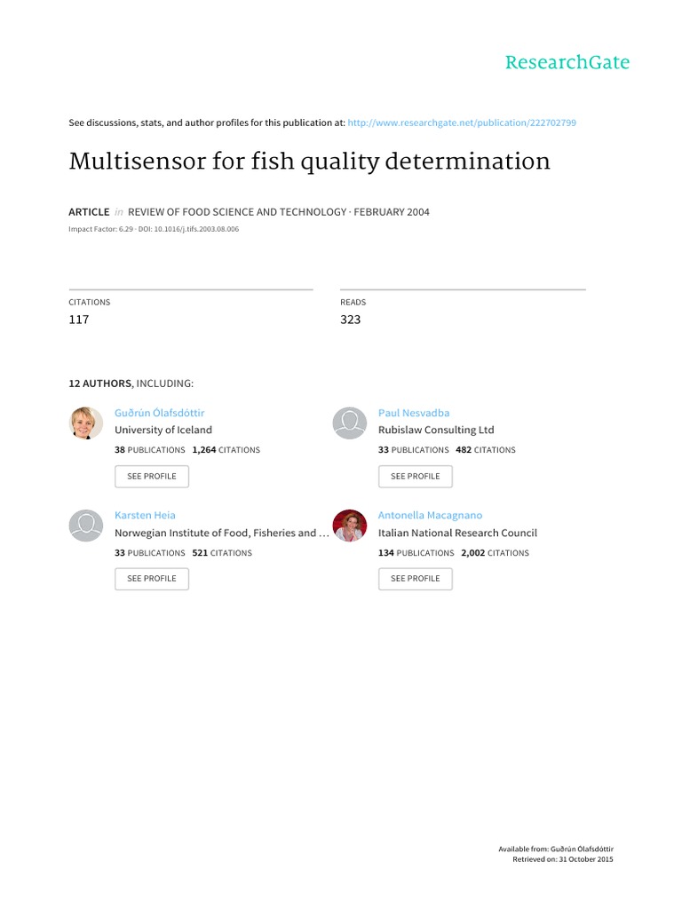 Multisensor For Fish Quality Determination | PDF | Calibration | Experiment