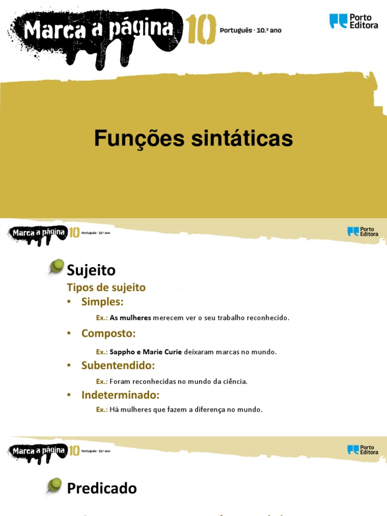 Funções Sintáticas - Gramática | PDF | Assunto (gramática) | Linguística