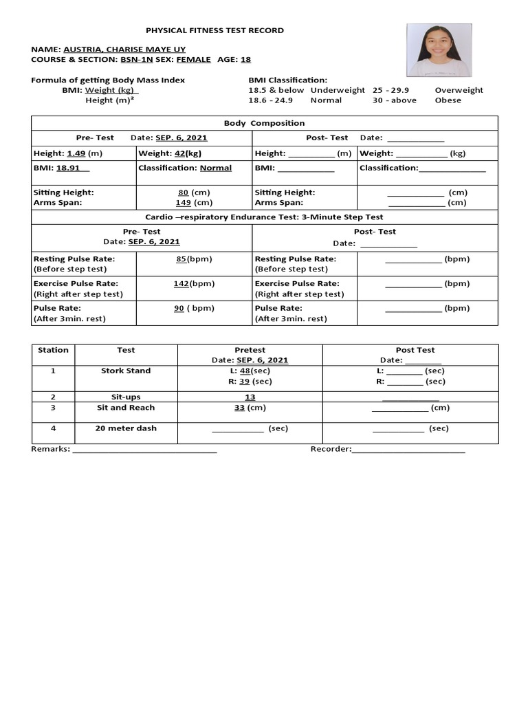 Physical fitness test form pdf body mass index determinants of health